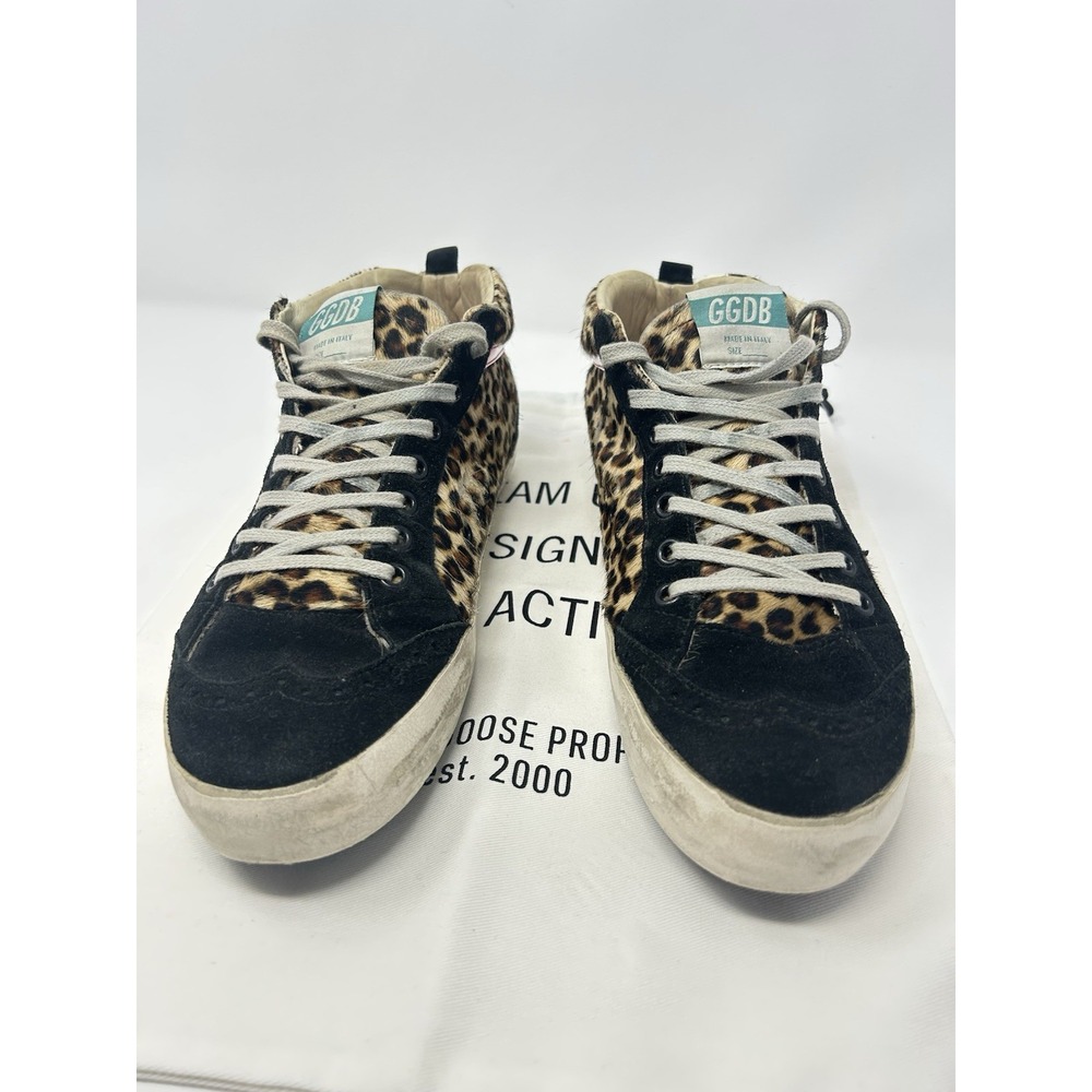 Golden Goose Mid Star Leopard Pony Hair Sneakers Women's 41 US 11 Black Star - Picture 8 of 13